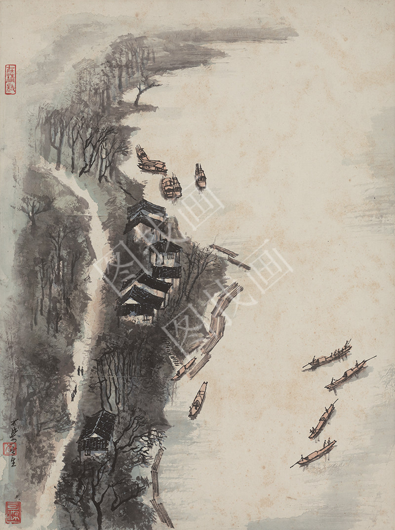 近现代 李可染 漓江边上 25x35cm